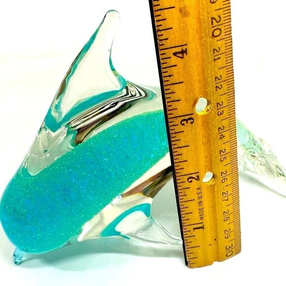 MURANO ART GLASS DOLPHIN PAPERWEIGHT  TURQUOISE BLUE WITH GOLD FLECKS 6” MINT - Picture 5 of 6